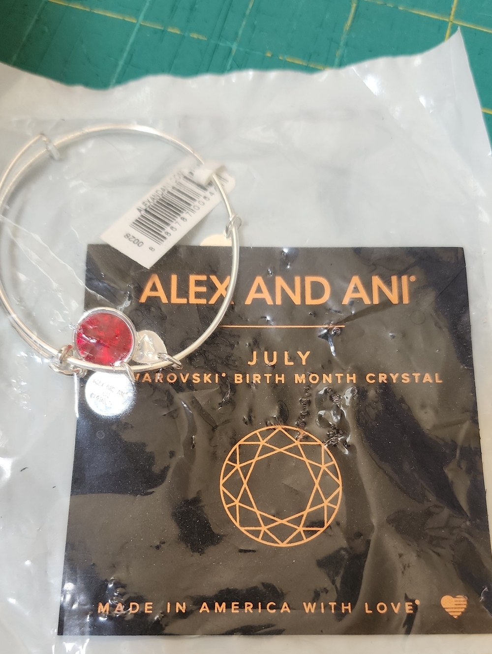 Nwt Alex and Ani Silver Bangle with Red Swarovski July Crystal